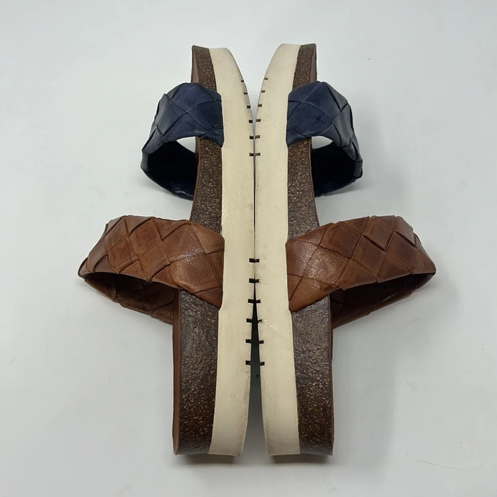 Penelope Collection Blue & Brown Slip-On Small Platform Sandals EU Size 39